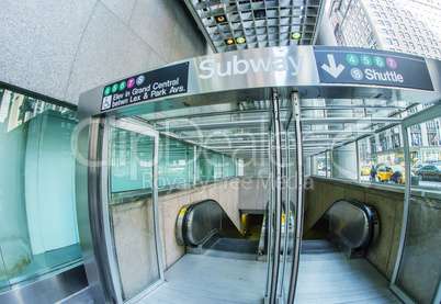 NEW YORK CITY - FEB 11: Subway entrance in midtown Manhattan on