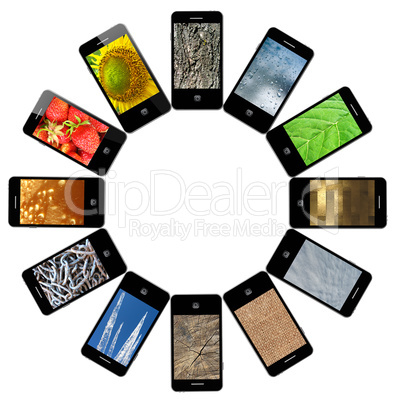 Modern mobile phones with different images