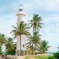 Lighthouse and palm trees in the town of Galle, Sri Lanka
