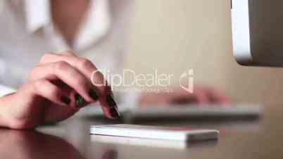 Businesswoman Office Working Electronic Devices