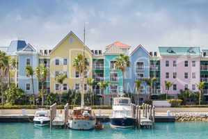 Nassau colourful homes along the ocean