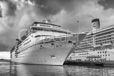 NASSAU, BAHAMAS - CIRCA FEBRUARY, 2012: Cruise ships docked at t