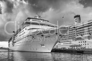 NASSAU, BAHAMAS - CIRCA FEBRUARY, 2012: Cruise ships docked at t