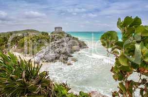 Tulum, Mexico. Stunning ocean view from Mayan Ruins site