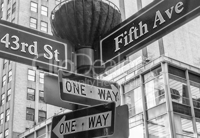 One way and street name sign in Manhattan - New York City