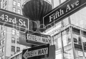 One way and street name sign in Manhattan - New York City