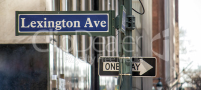 One way and street name sign in Manhattan - New York City