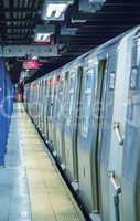 Subway train awaiting departure in Manhattan station - New York