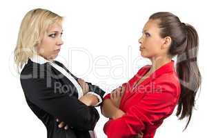 Two businesswoman looking at each other