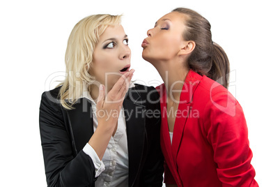 Woman trying kiss enother woman