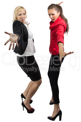Two happy dancing businesswoman