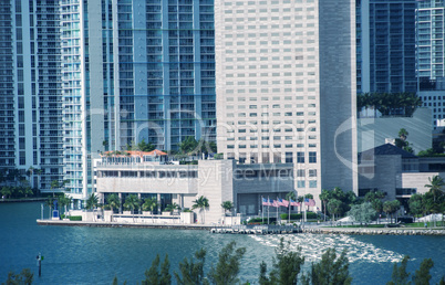 Miami aerial skyline with detail on Chopin Plaza