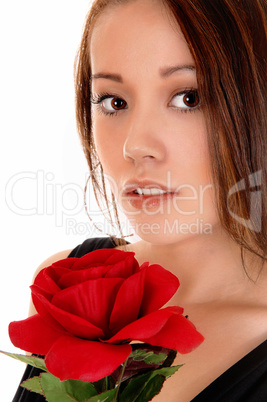 Pretty girl with red rose.