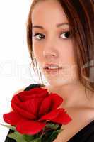 Pretty girl with red rose.