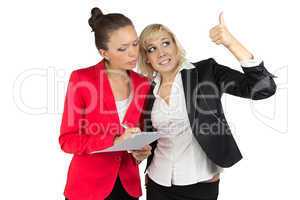 Two businesswoman discussing something