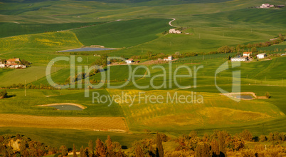 Spring colors of Tuscan countryside. Hills and meadows of Italy