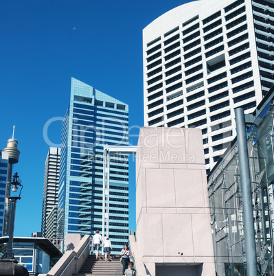 Sydney skyline and tall skyscrapers on a beautiful day. View fro