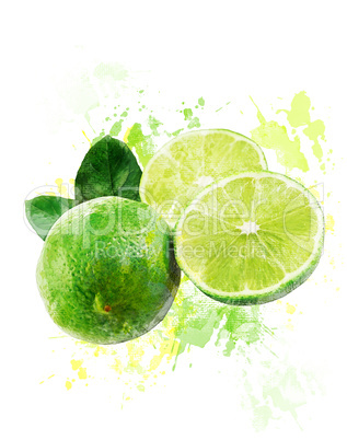 Watercolor Image Of  Fresh Limes