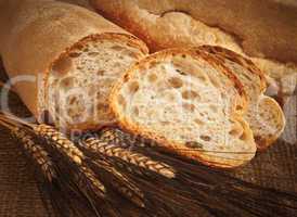 Homemade Italian bread with ears of wheat