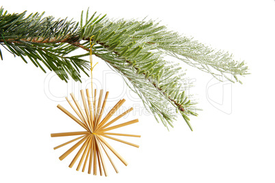 Straw star on a christmas tree