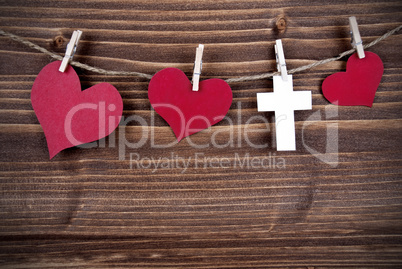 Hearts and a Cross on a Line