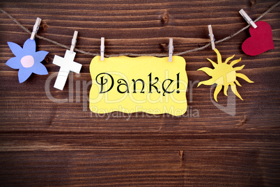 Banner with Danke and Different Symbols on a Line