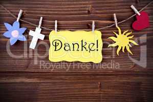 Banner with Danke and Different Symbols on a Line