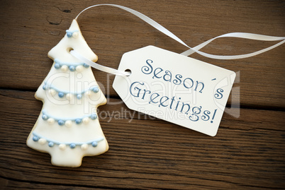 Blue Seasons Greetings on a Tag