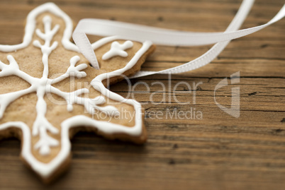 Decorated Ginger Bread on Wood with Copy Space