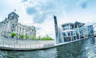 BERLIN - MAY 27, 2012: Tourists visit the modern buildings in Bu