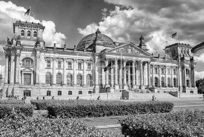 BERLIN - MAY 27, 2012: Tourists walk along Reichstag area. More