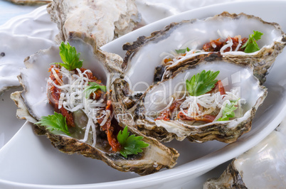 oysters with parmesan and baked tomatoes