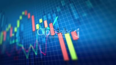 Stock Market Chart on blue background. Shallow Depth of Field. Loop ready.