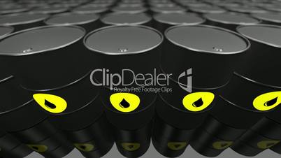 A Group of black oil barrels. Loopable.