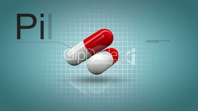 Two pills in white and red colors with text description.