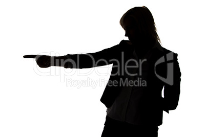 Woman showing by forefinger at something