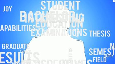 Student figure with typography and key terms