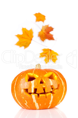 halloween, old jack-o-lantern on white