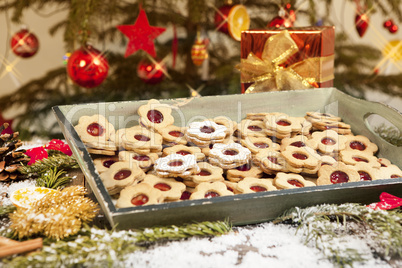 Cookies and gift under christmas tree