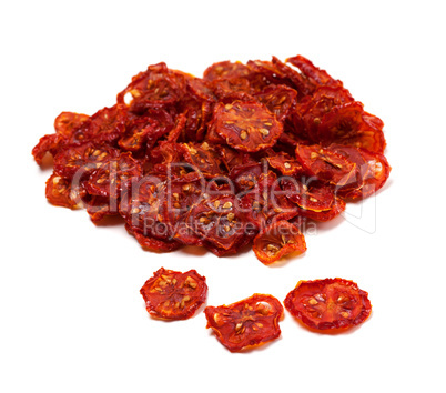 Dried tomatoes on white background.