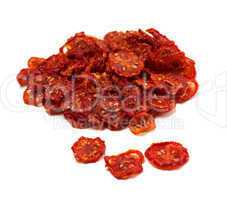 Dried tomatoes on white background.