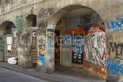 Graffiti on old building, Geneva, Switzerland