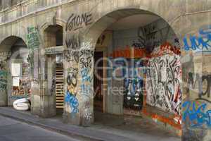 Graffiti on old building, Geneva, Switzerland