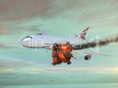 Airplane with an explotion in the sky
