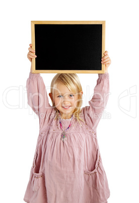 girl holding white board