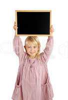 girl holding white board