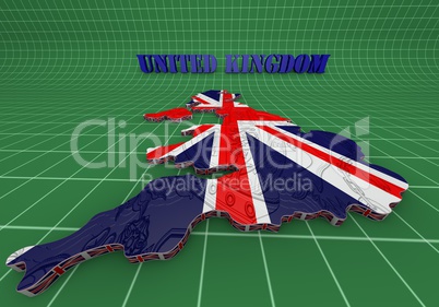 Illustration of United Kingdom map with as Flag