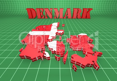 map illustration of Denmark with flag