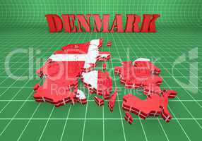 map illustration of Denmark with flag