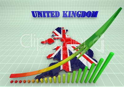 Illustration of United Kingdom map with as Flag